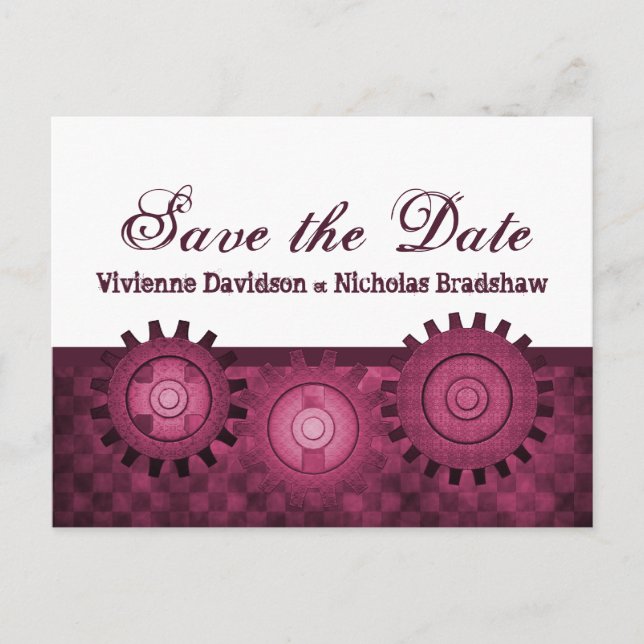 Steampunk-kugghjul Spara datum Postkort, Fuchsia Meddelande Vykort (Framsida)