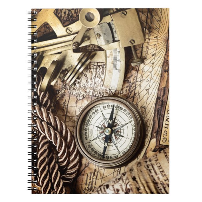 steampunk kustnära sjöfart rep antikt kompass anteckningsbok (Framsidan)