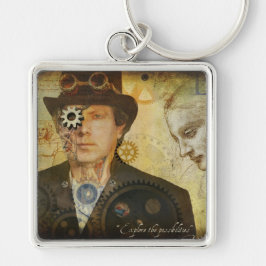 Steampunk kvadrerar Keychain Fyrkantig Silverfärgad Nyckelring