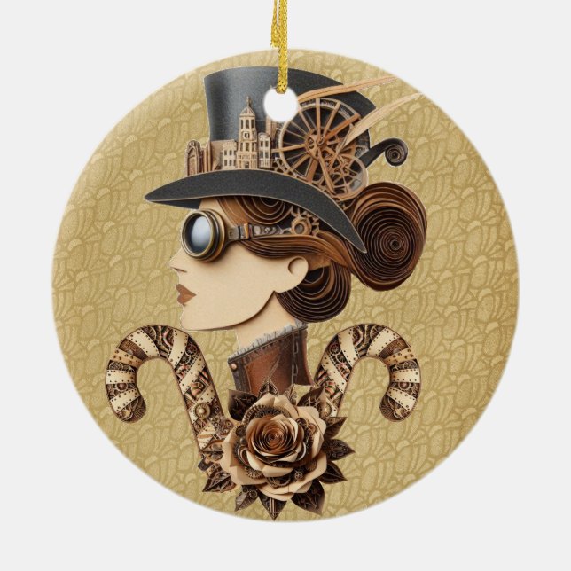 Steampunk: Kvinnor i ansikte moderna konst Julgransprydnad Keramik (Baksidan)