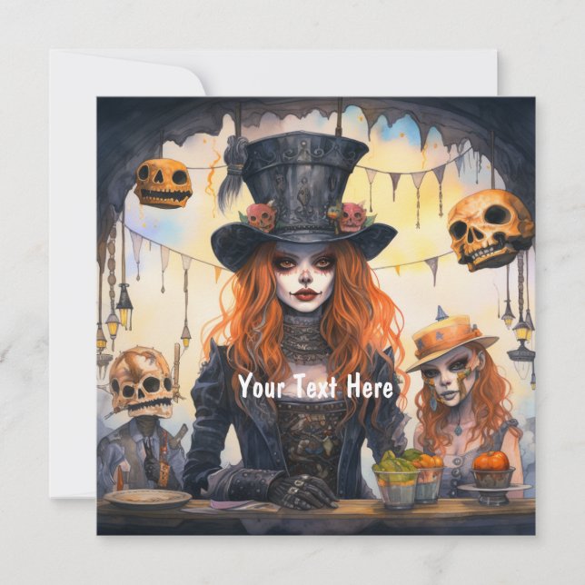 Steampunk Lady Skulls Party Inbjudningar (Framsida)