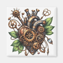 Steampunk Leafy Heart Magnet