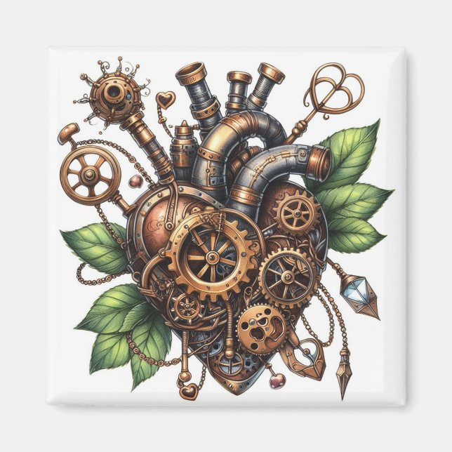 Steampunk Leafy Heart Magnet (Framsidan)