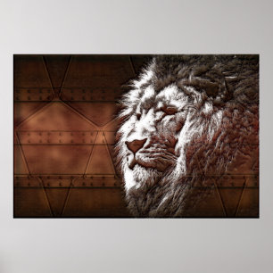 Steampunk Lejon Head Animal Original Digital Art Poster