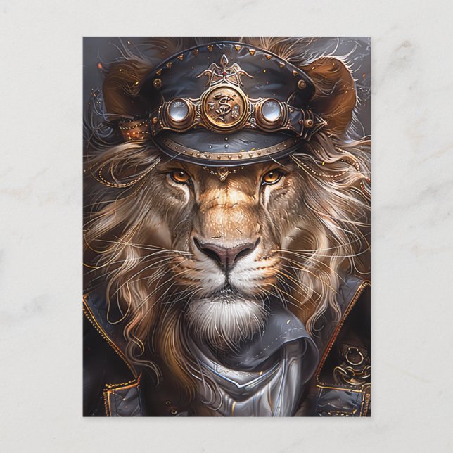 Steampunk Lejon Vykort (Framsida)