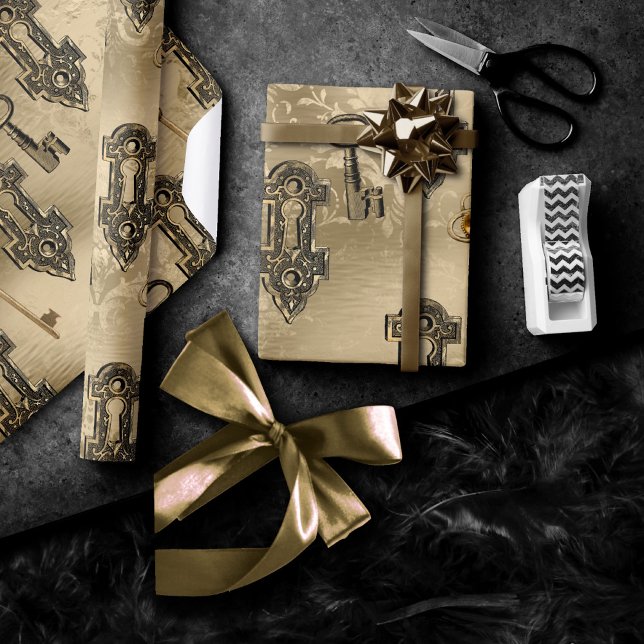 Steampunk Lock och Nyckel Guld | Vintage - avstånd Presentpapper (Skapare uppladdad)