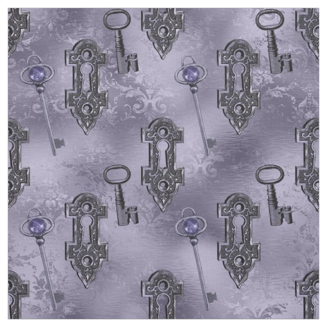 Steampunk Lock och Nyckel Lila | Vintage - avstånd Tyg (Provkarta)