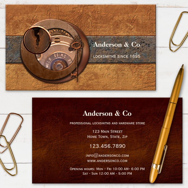 Steampunk Locksmith Hardware Store Business Card Visitkort (Skapare uppladdad)