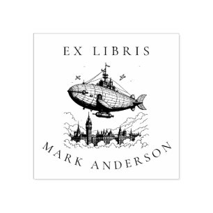 Steampunk London Airship Bookplate Frimärke Stämpel