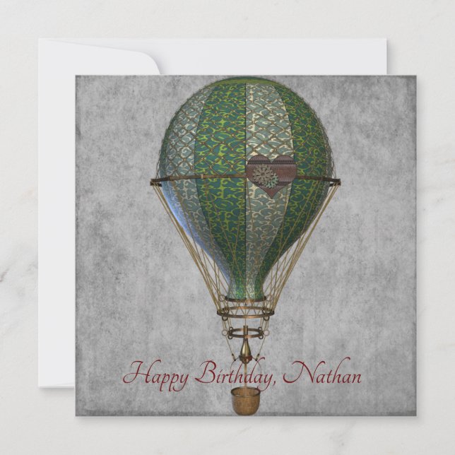 Steampunk Luftballong Birthday Kort (Framsida)