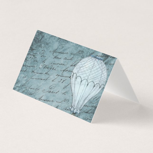 Steampunk Luftballong Dusk Blue Handskrift Kort (Framsida)