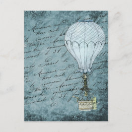 Steampunk Luftballong Dusk Blue Handskrift Vykort