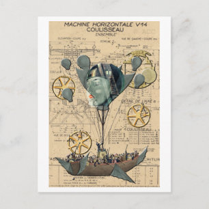 Steampunk Luftballong Frakt Vykort