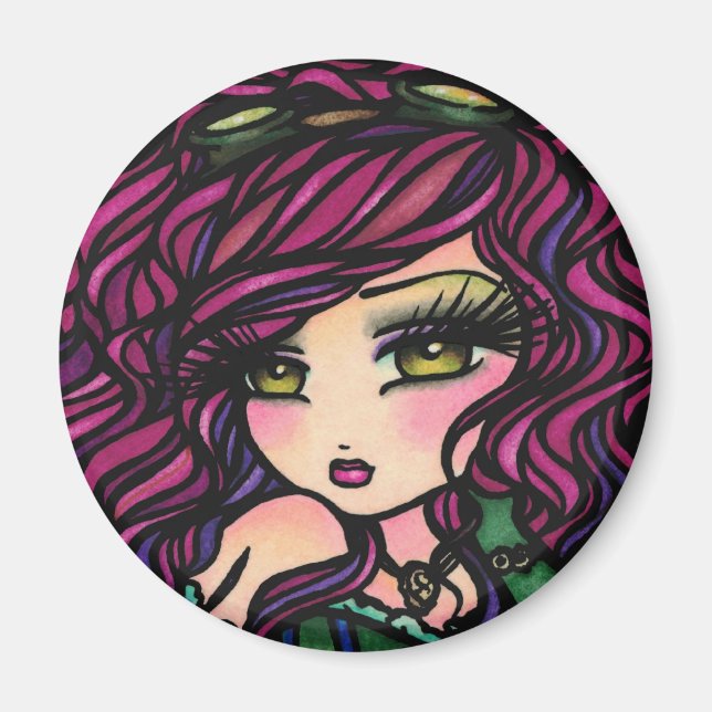 Steampunk Luftballong Girl Fantasy Art Magnet (Framsidan)