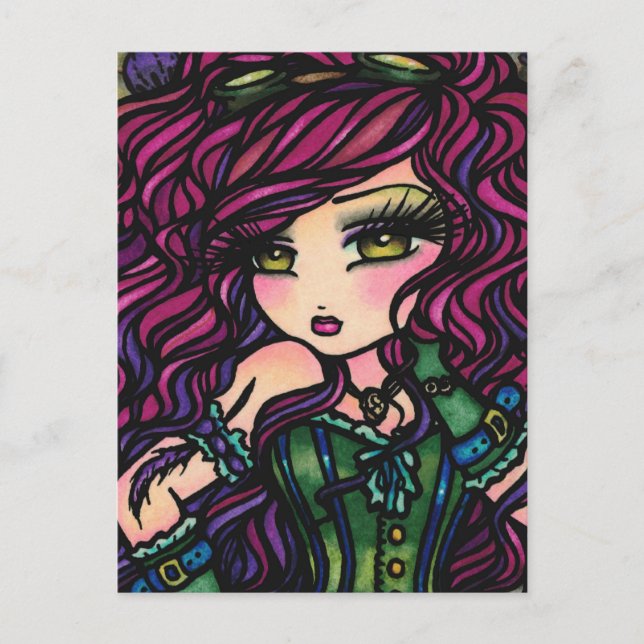 Steampunk Luftballong Girl Fantasy Art Vykort (Framsida)