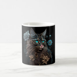 Steampunk magi Maine Coon cat and blommor AI art. Kaffemugg