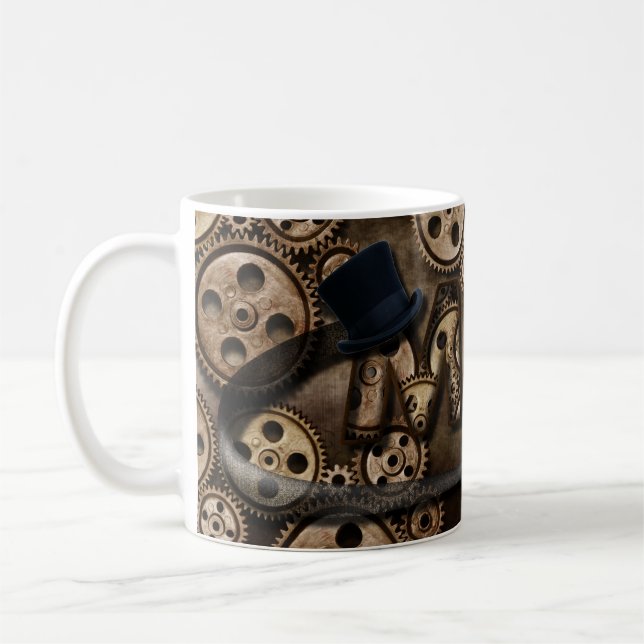 Steampunk Mamma Bronze Gears Top hat Coffee Mugg (Vänster)