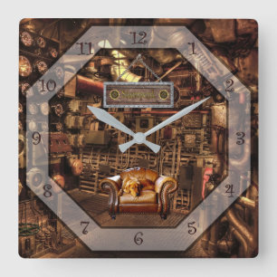 Steampunk ~ Man Cave ~ Gages ~ Meters ~ Rör ~   Fyrkantig Klocka