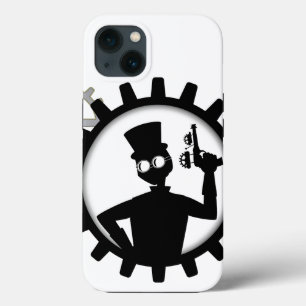 Steampunk Man Holding Gun in Gear