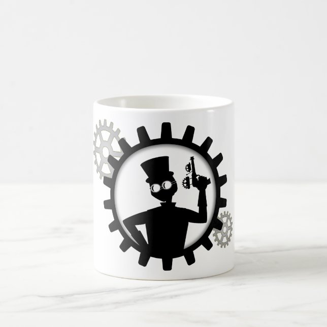 Steampunk Man Holding Gun in Gear Kaffemugg (Center)