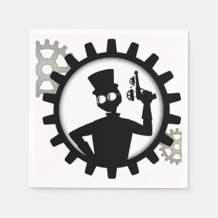 Steampunk Man Holding Gun in Gear Pappersservett