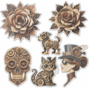 Steampunk man kvinna djur pappershantverk konst klistermärken
