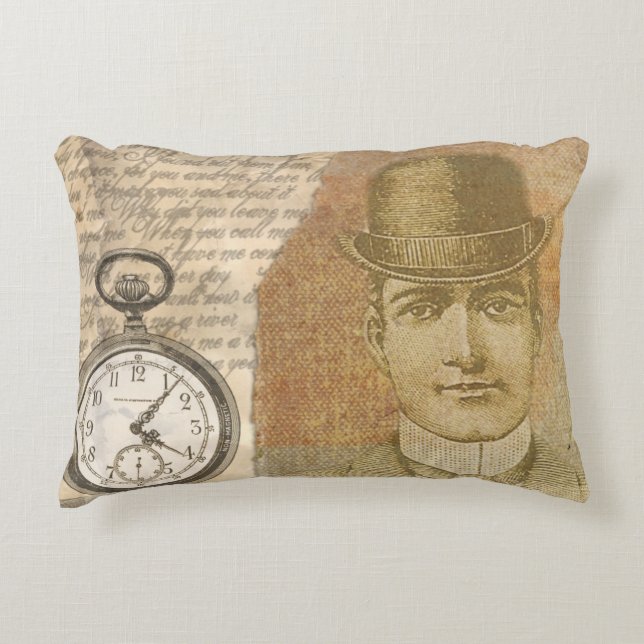 Steampunk Man Pocket Watch Bowlareare Hat Prydnadskudde (Framsidan)