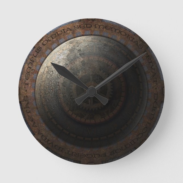 Steampunk Måne Clock Time Metall Rund Klocka (Framsida)