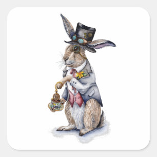 Steampunk March Hare Fyrkantigt Klistermärke