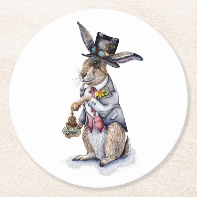 Steampunk March Hare Underlägg Papper Rund (Framsidan)