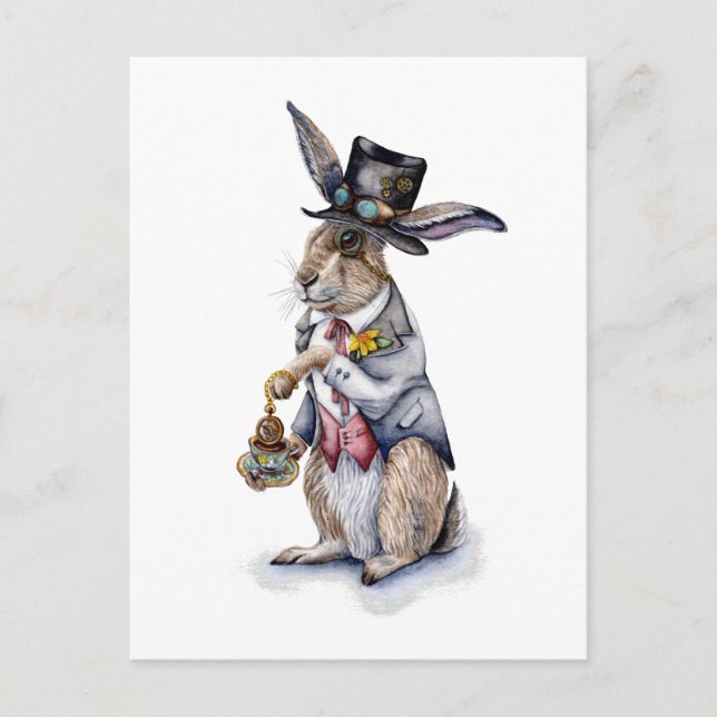 Steampunk March Hare Vykort (Framsida)