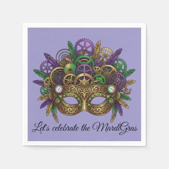 Steampunk Mardi Gras-mask fuchsia lavendel Pappersservett (Framsidan)