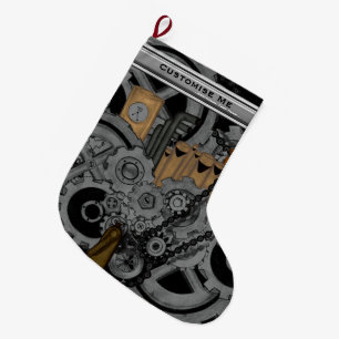 Steampunk maskineri (full färg) stor julstrumpa