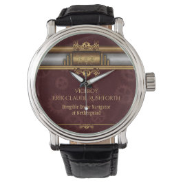 Steampunk, mässing on marroon gearjul, Monogram Armbandsur