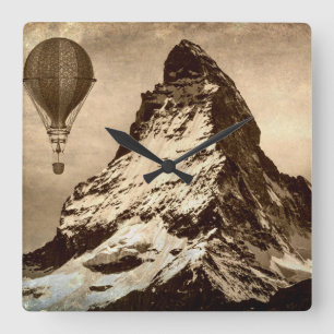 Steampunk Matterhorn Scene Fyrkantig Klocka