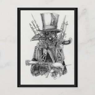 Steampunk Mecha Kråka Vykort