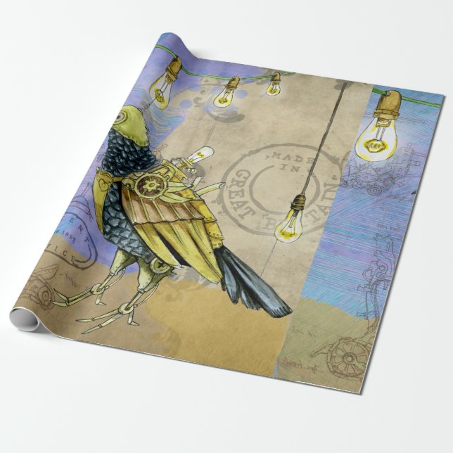 Steampunk Mechanical Bird Engineering Fars dag Presentpapper (Utrullad)