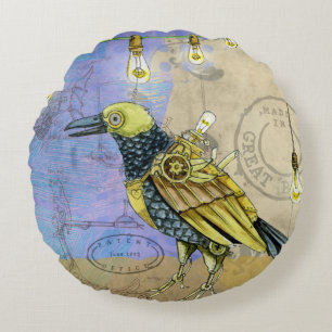 Steampunk Mechanical Bird Engineering Fars dag Rund Kudde