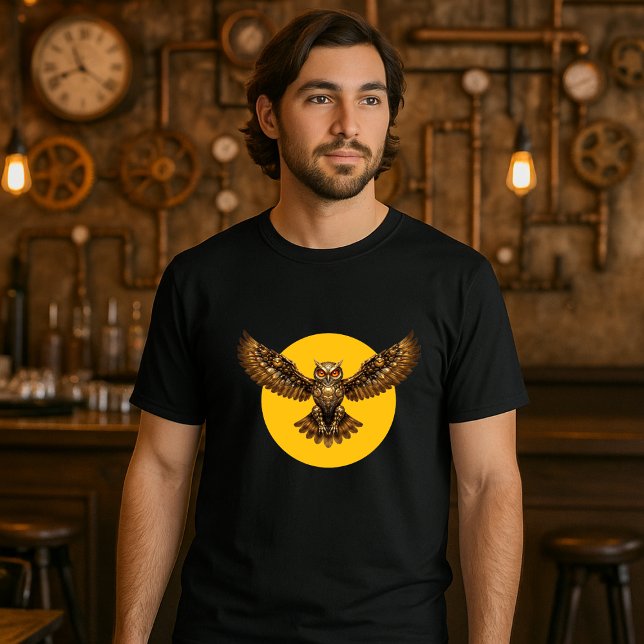Steampunk Mechanical Flying Owl over Full Moon T Shirt (Skapare uppladdad)