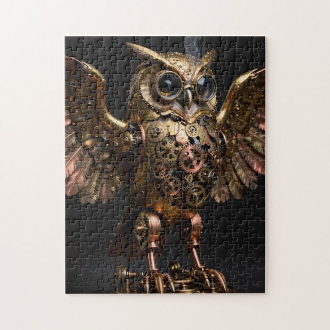 Steampunk Mechanical Owl with Spread Wings Art Pussel (Vertikal)