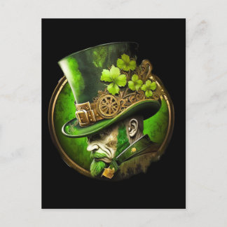 Steampunk Mechanical Top hat St. Patrick's Day Man Vykort