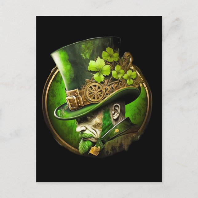 Steampunk Mechanical Top hat St. Patrick's Day Man Vykort (Framsida)