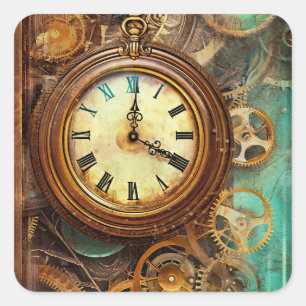 Steampunk Mechanical Vintage Industrial Cyberpunk Fyrkantigt Klistermärke
