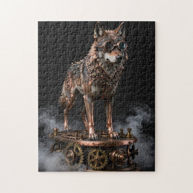 Steampunk Mechanical Wolf on Gears Jigsaw Puzzle Pussel (Vertikal)