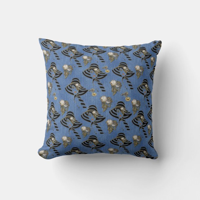 Steampunk med Dam Hats på Blue Denim Kudde (Framsida)