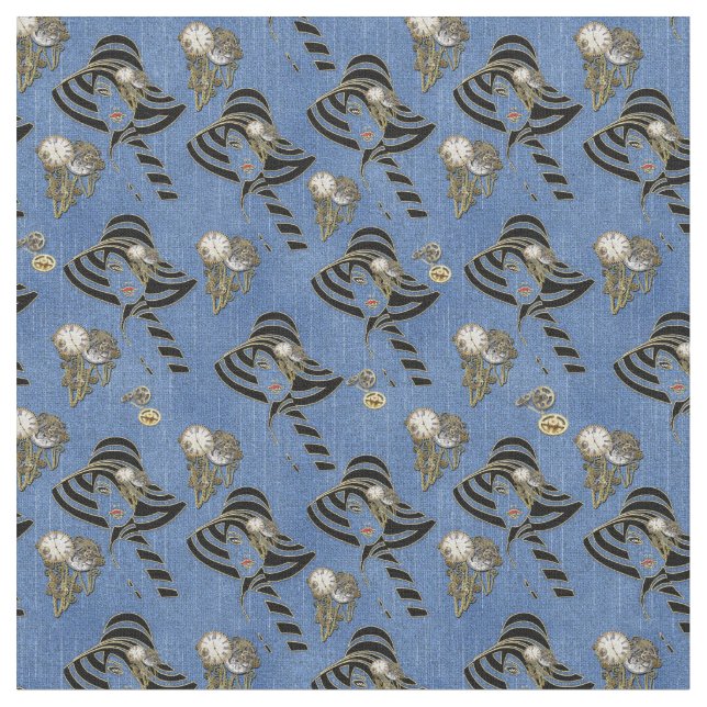Steampunk med Dam Hats på Blue Denim Tyg (Närbild)