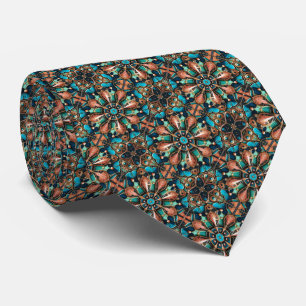 Steampunk Medallion Mönster - Koppar, Teal och Gul Slips