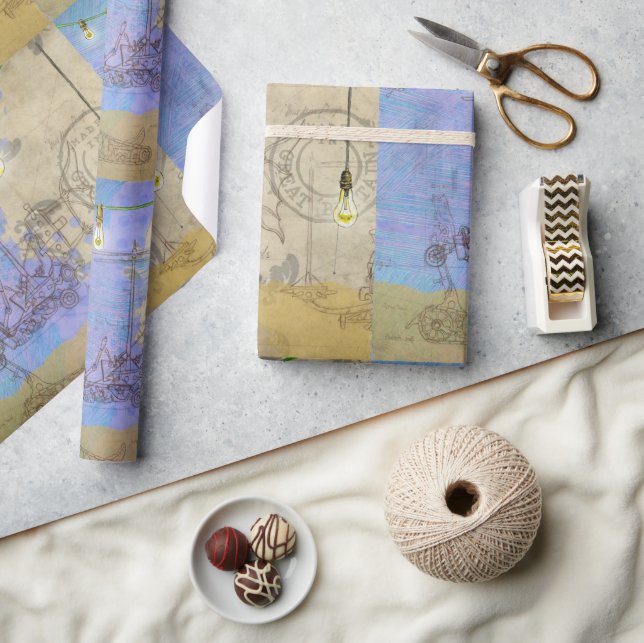 Steampunk Mekanisk Edison Light Bulb Architect Presentpapper (Hantverk)