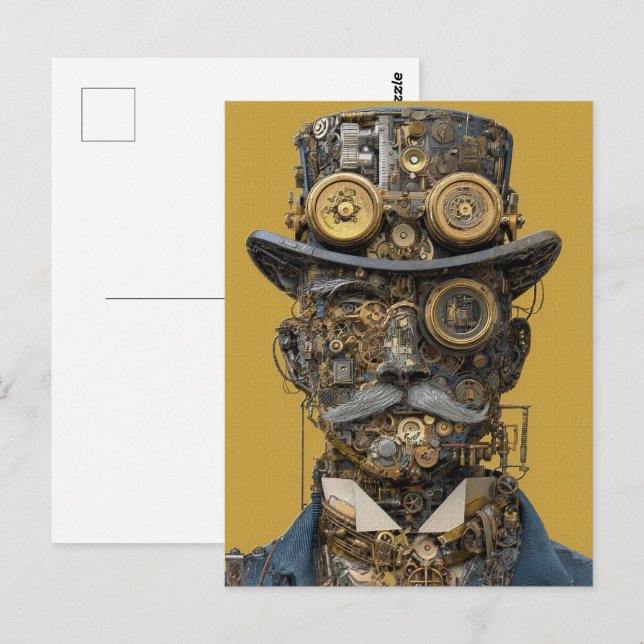 Steampunk Mekanisk Herr Vykort (Fram/baksida)