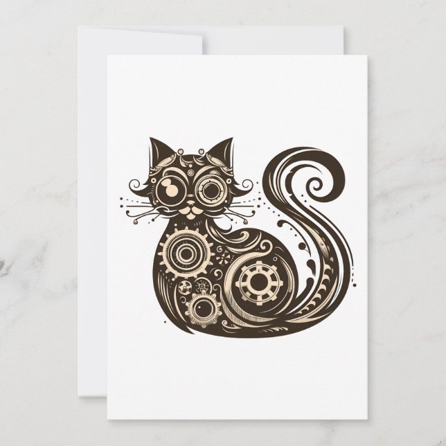 Steampunk Mekanisk katt Inbjudningar (Framsida)